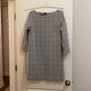 Houndstooth shift dress with button sleeve detail